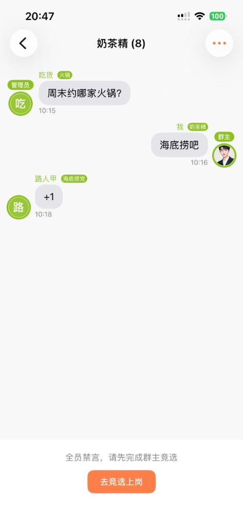 萝卜青菜：阵营群聊界面示意